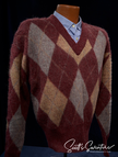 Retro shaggy argyle mohair V-neck sweater in three colors by Munsingwear