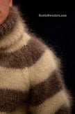 Men's handknit striped mohair turtleneck sweater in two colors, medium to x-large, warm and fuzzy.