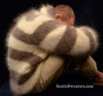 Men's handknit striped turtleneck mohair sweater in two colors, medium to x-large, warm and fuzzy
