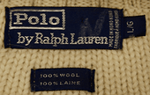 Polo by Ralph Lauren ivory cable-knit wool tennis sweater with colorful striped neckline, size medium
