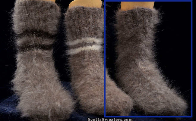 Hand-knit thick and warm Siberian Angora socks with soft, fuzzy texture for cozy comfort