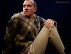 Tan retro shaggy argyle V-neck lambswool-mohair sweater by Rob Scott medium size