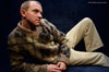 Tan retro shaggy argyle mohair V-neck sweater by Rob Scott medium size