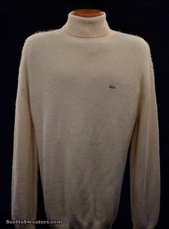 Men's ivory-white 100% baby Alpaca turtleneck sweater by Izod Lacoste in X-Large size