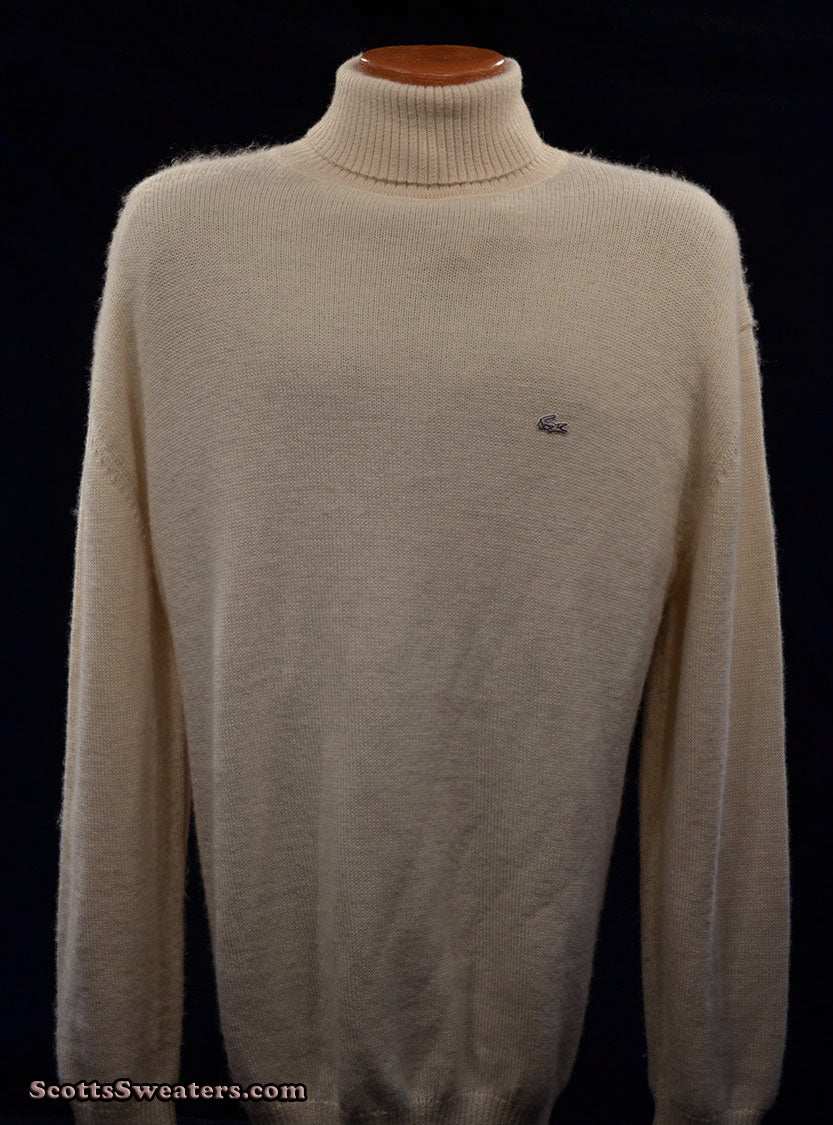 Men's ivory-white 100% baby Alpaca turtleneck sweater by Izod Lacoste in X-Large size