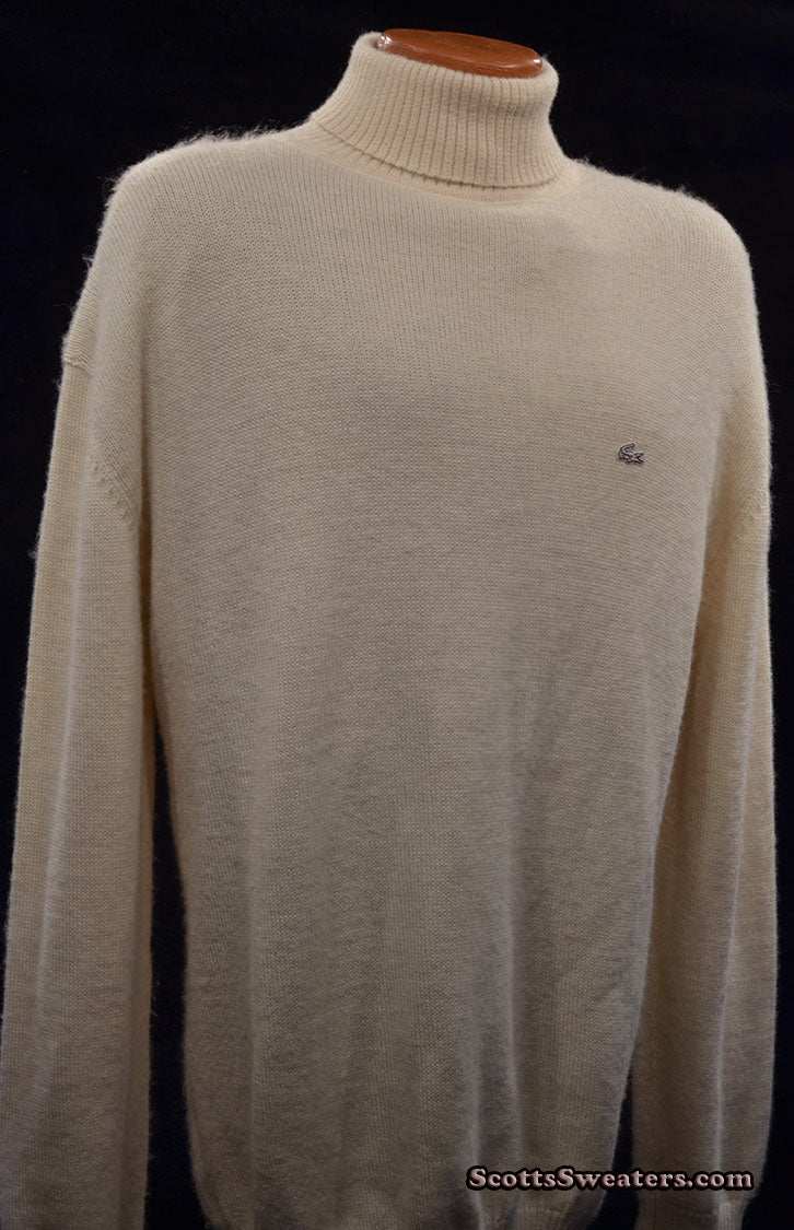 Men's ivory-white extra-soft 100% baby Alpaca turtleneck sweater by Izod Lacoste in X-Large size