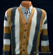 Men's Retro Striped multi-striped button-front faux-mohair cardigan sweater by Brent in small size