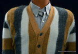Men's retro striped multi-colored button-front faux-mohair cardigan sweater by Brent in small size