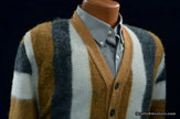Men's retro striped button-front faux-mohair cardigan sweater in multi-color stripes by Brent, size small 40