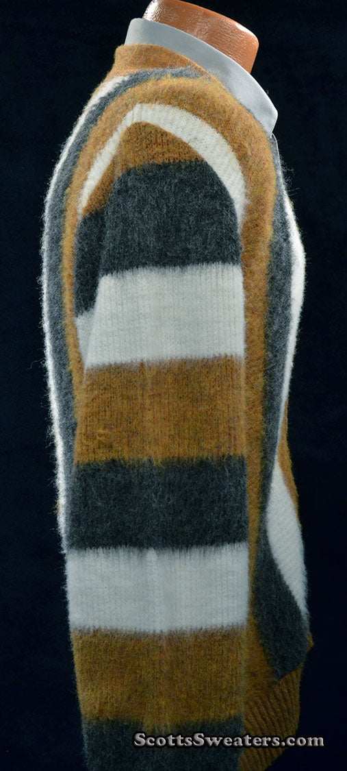 Men's retro striped button-front faux-mohair cardigan sweater in multi-colored stripes, size small 40 by Brent
