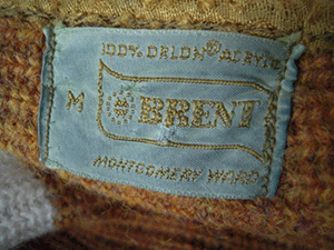 Men's retro striped button-front faux-mohair cardigan sweater in multi-strip pattern by Brent, size Small 40