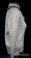 Woman's white cable-knit cardigan sweater with shawl neck collar and striped detail by Ralph Lauren Active