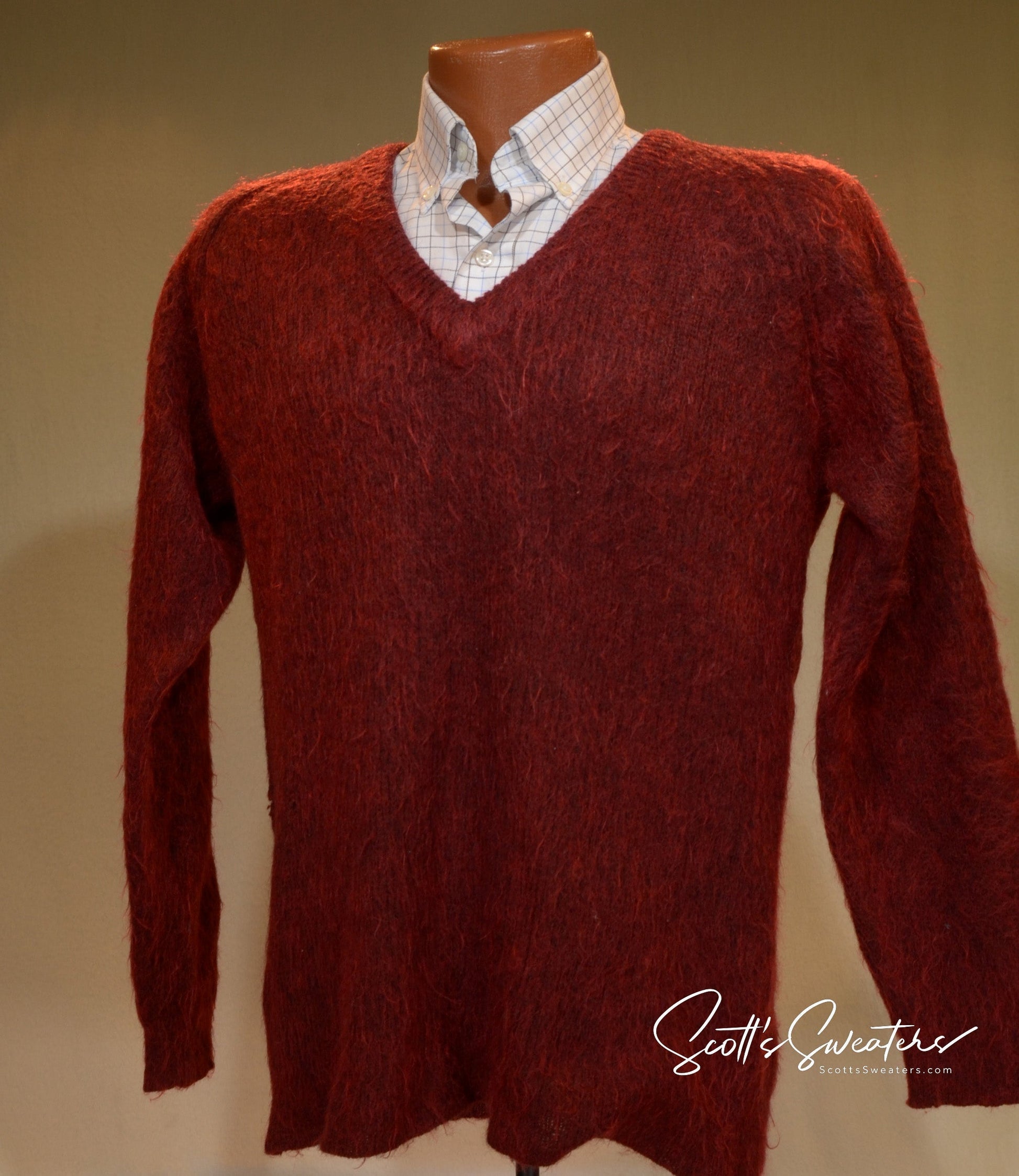 Men's Retro Sweater classic original fuzzy mohair V-neck in size X-small