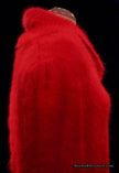 Woman's red angora shawl-neck cardigan sweater with gold buttons by Belldini