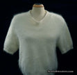 Woman's white short-sleeved V-neck angora sweater by Just Clothes small-medium size