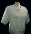 Woman's white short-sleeved V-neck angora sweater by Just Clothes size Small-Medium