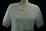 Woman's white short-sleeved V-neck angora sweater by Just Clothes Small-Medium size