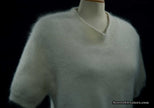Woman's white short-sleeved V-neck angora sweater from Just Clothes in size Small-Medium