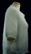 Woman's white short-sleeved V-neck angora sweater by Just Clothes size Small-Medium