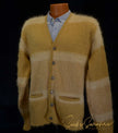 Men's Retro Classic tri-color mohair cardigan sweater with metal coin buttons, size small