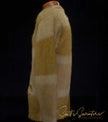 Men's retro classic tri-color mohair cardigan sweater with metal coin buttons, size small