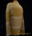 Men's Retro Classic tri-color mohair cardigan sweater with metal coin buttons, size small