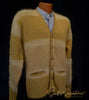 Men's Retro Classic tri-color mohair cardigan with metal coin buttons, size small