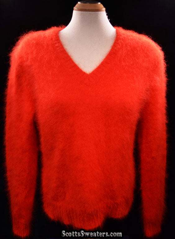 Woman's red ultra-soft V-neck angora sweater by Lafayette 148 in medium size