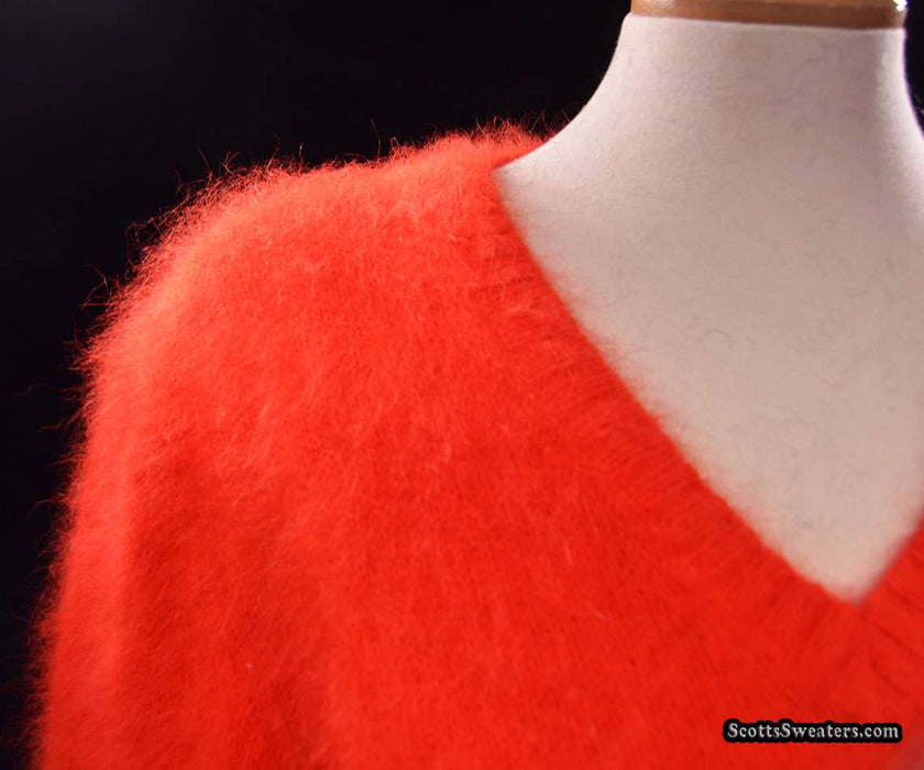 Woman's red ultra-soft angora V-neck sweater by Lafayette 148, medium size