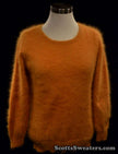 Woman's golden roundneck angora jewel-neck sweater by Scott's Sweaters in soft fuzzy fabric