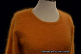 Woman's golden roundneck angora sweater by Scott's Sweaters, soft and fuzzy, size Small-Medium (36-40)
