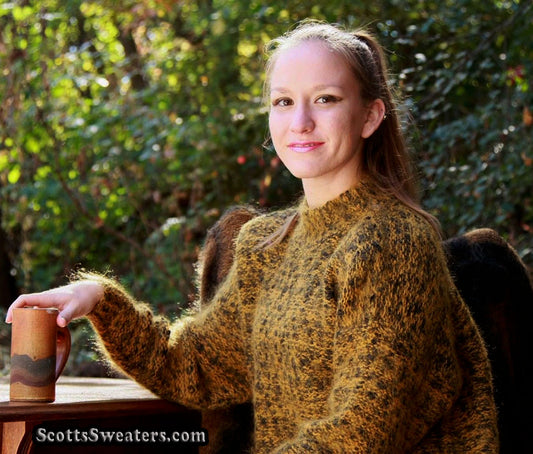 Woman's Gold and Black Tweed Crewneck Mohair Sweater