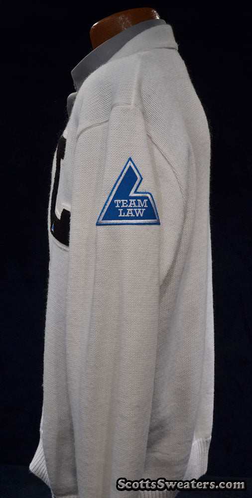 White retro cardigan letterman sports sweater with 