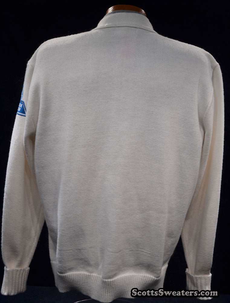White retro cardigan letterman sports sweater with 
