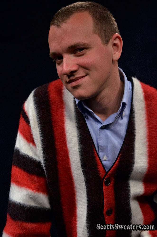 Men's Retro Cardigan Colorful Striped Faux-Mohair Sweater