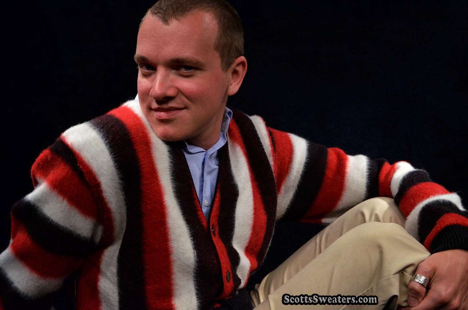 Men's Retro Cardigan Colorful Striped Faux-Mohair Sweater