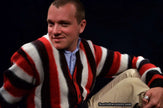 Men's Retro Cardigan Colorful Striped Faux-Mohair Sweater
