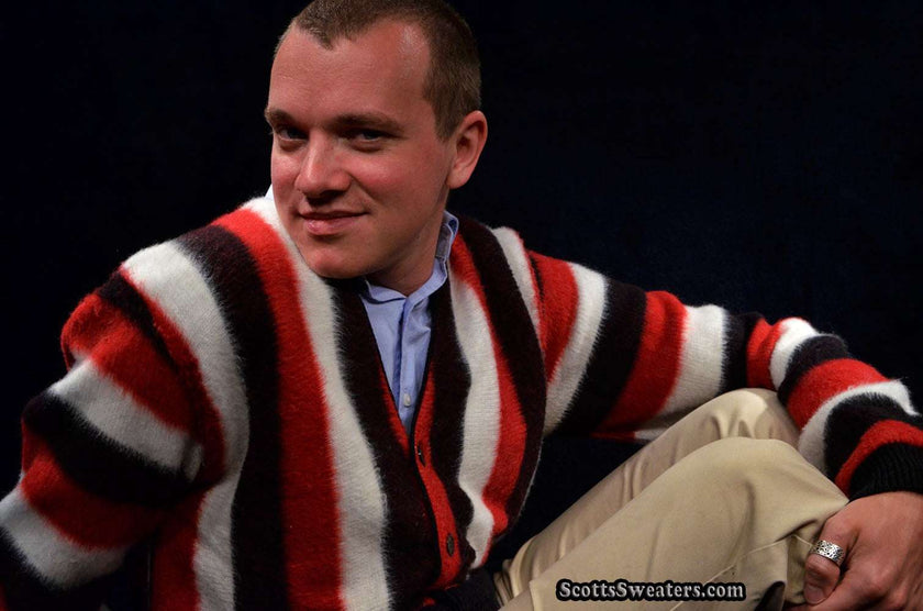 Men's Retro Cardigan Colorful Striped Faux-Mohair Sweater