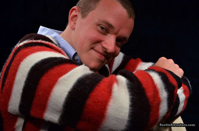 Men's Retro Cardigan Colorful Striped Faux-Mohair Sweater