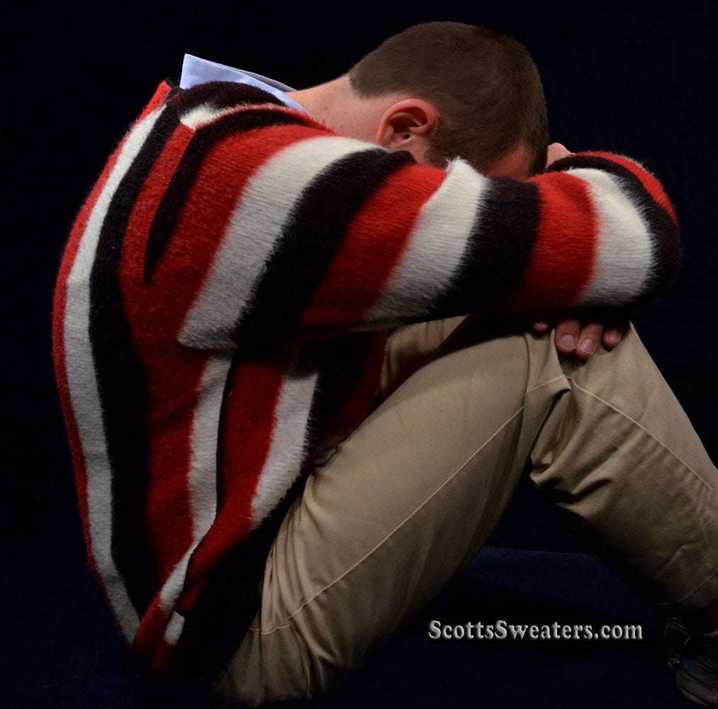 Men's Retro Cardigan Colorful Striped Faux-Mohair Sweater