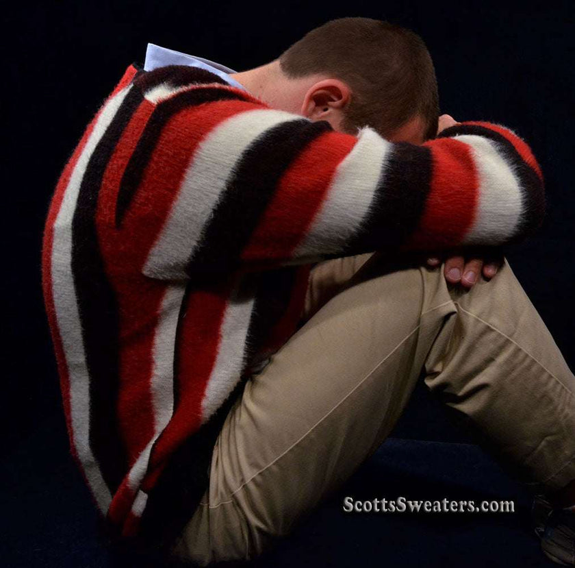 Men's Retro Cardigan Colorful Striped Faux-Mohair Sweater