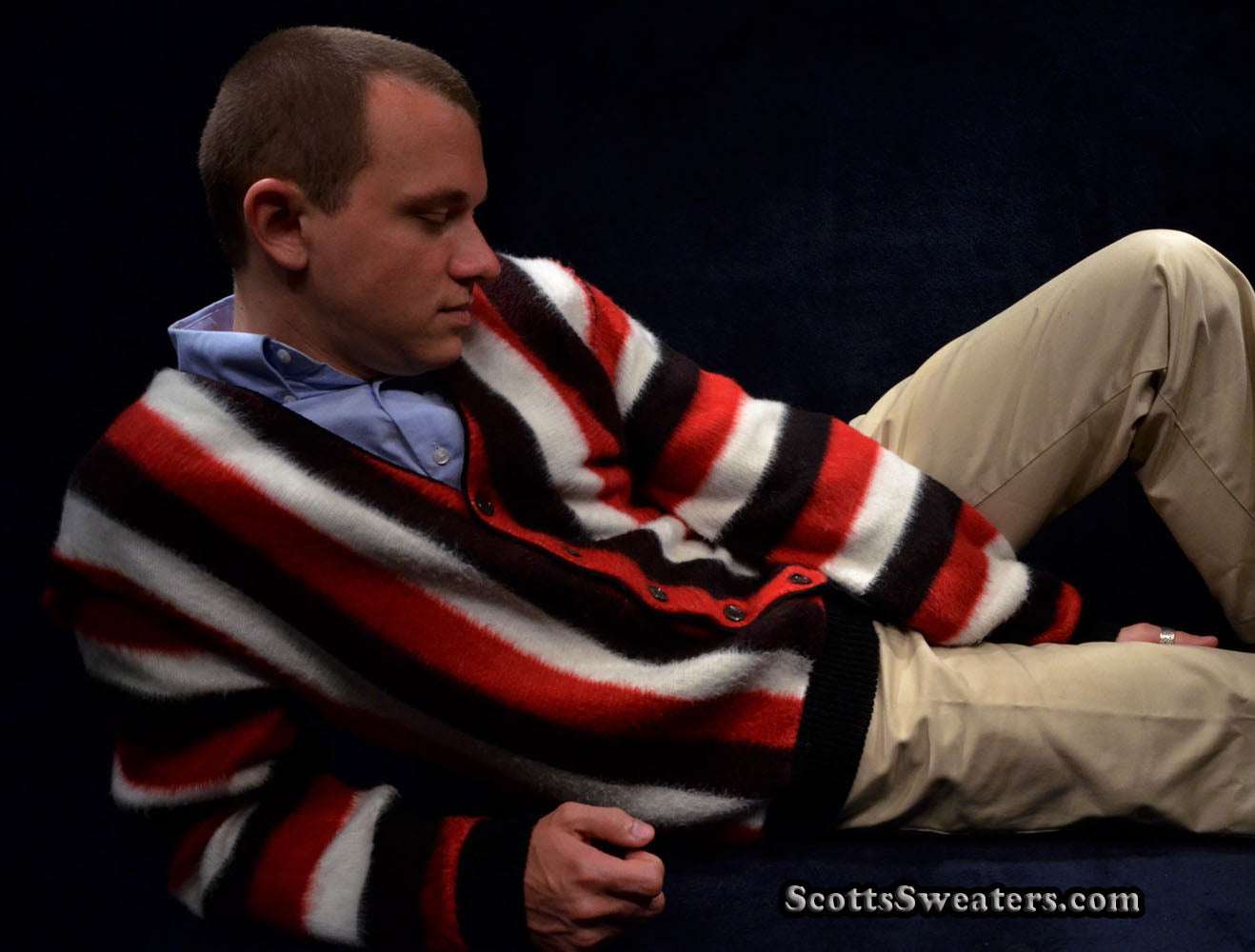 Men's Retro Cardigan Colorful Striped Faux-Mohair Sweater