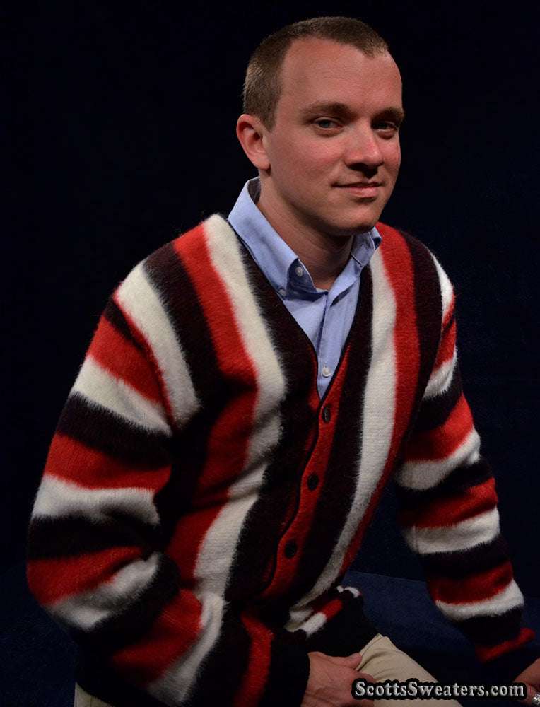 Men's Retro Cardigan Colorful Striped Faux-Mohair Sweater