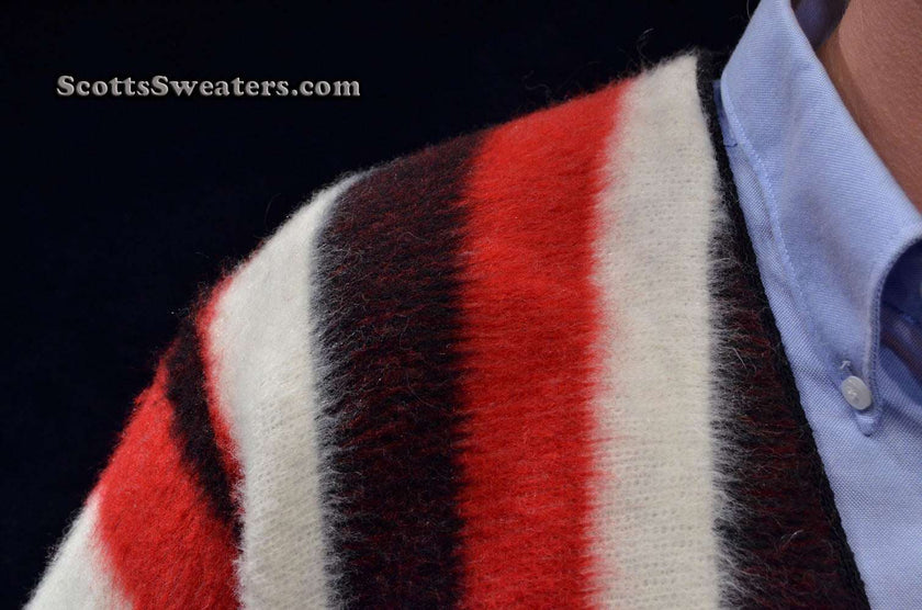 Men's Retro Cardigan Colorful Striped Faux-Mohair Sweater