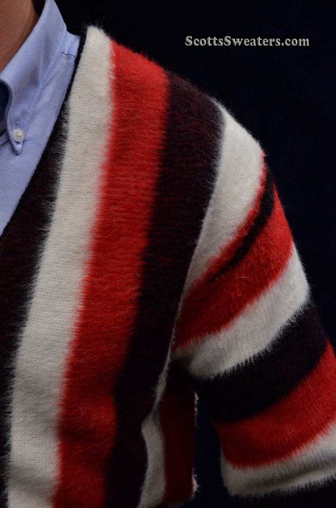 Men's Retro Cardigan Colorful Striped Faux-Mohair Sweater
