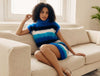 Woman's boldly striped sleeveless fuzzy mohair sweaterdress with cowlneck by Scott's Sweaters