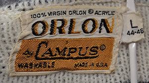 Men's retro zipper-front white cardigan with black geodesic design by Campus, size small-medium