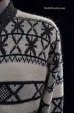 Men's retro zipper-front white cardigan with black geodesic design by Campus in small-medium 42-44