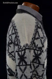 Men's retro zipper-front white cardigan sweater with black geodesic design by Campus small-medium 42-44