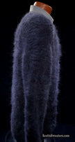 Charcoal-grey men's handknit luxurious crewneck angora sweater, large size, 85% angora fiber